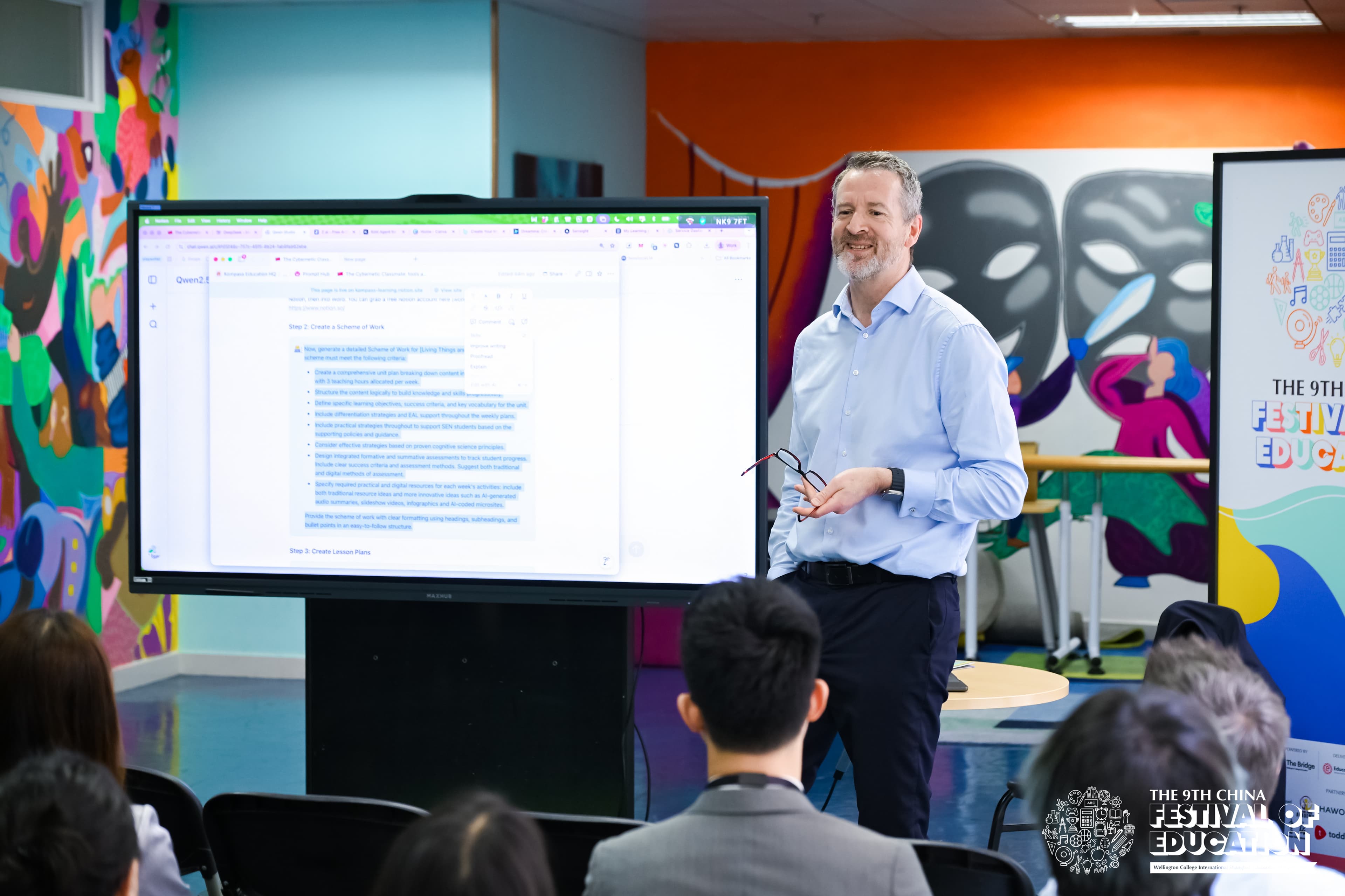 Darren Coxon delivering a keynote on AI in education